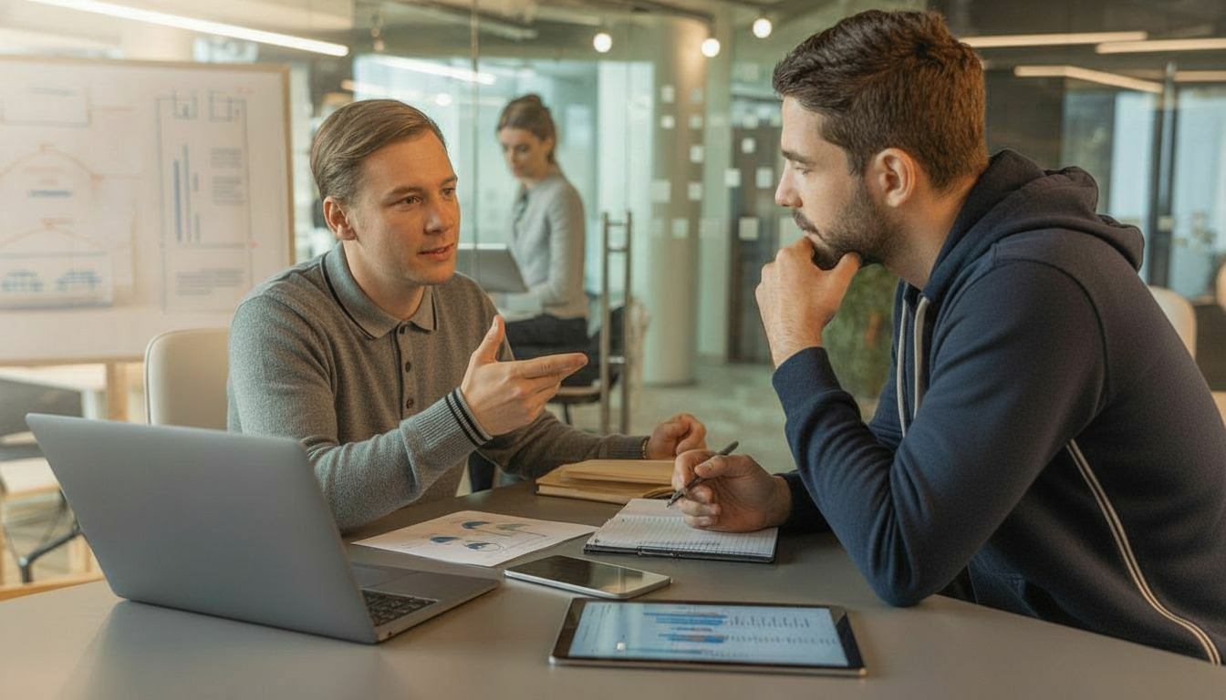 Fractional HR consultant advising startup founder Fractional HR consultant advising startup founder